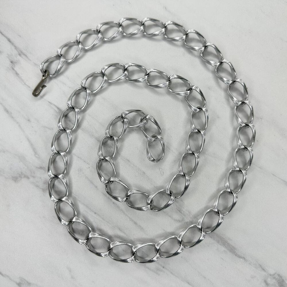 Chunky Textured Silver Tone Metal Chain Link Belt Size XS Small S